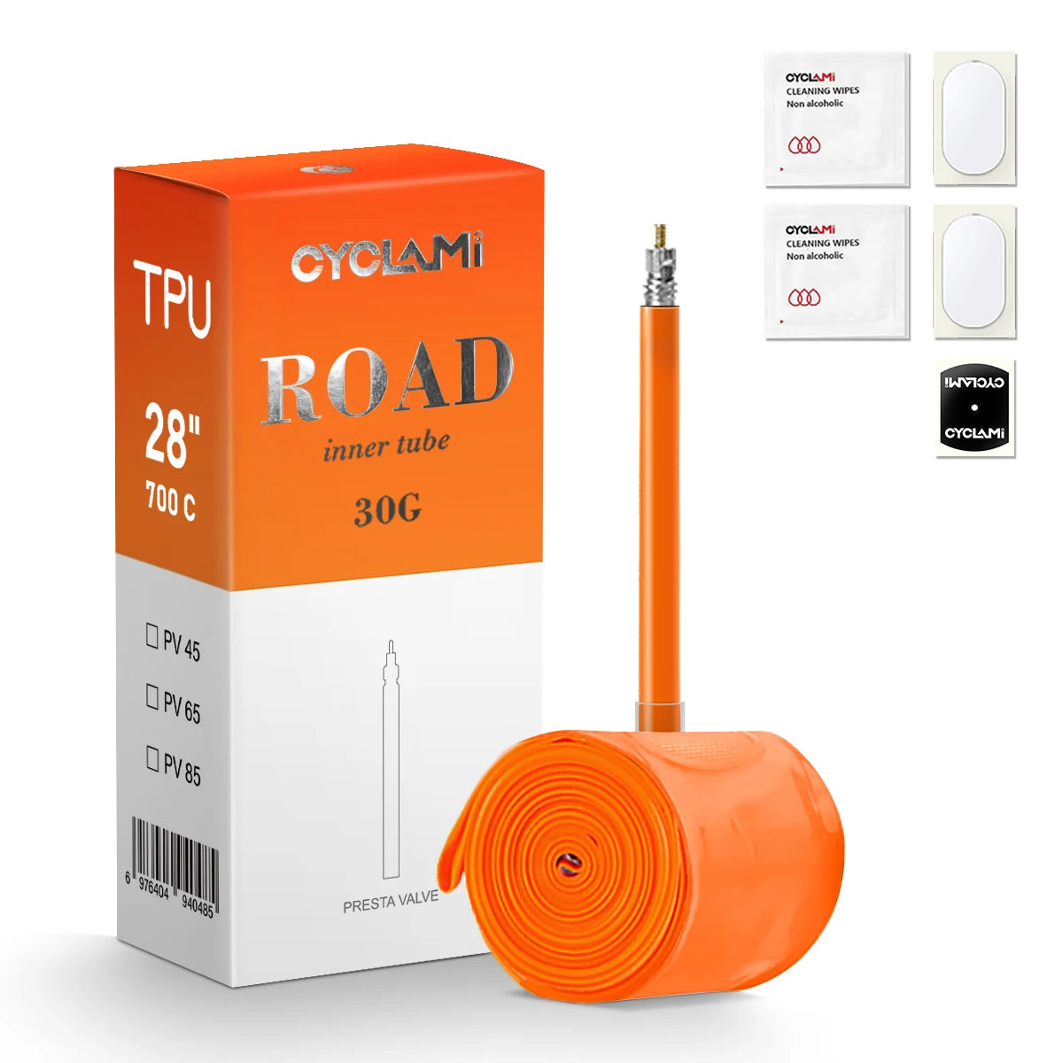 CYCLAMI 700c road TPU inner tube with orange packaging and French valve for road bikes