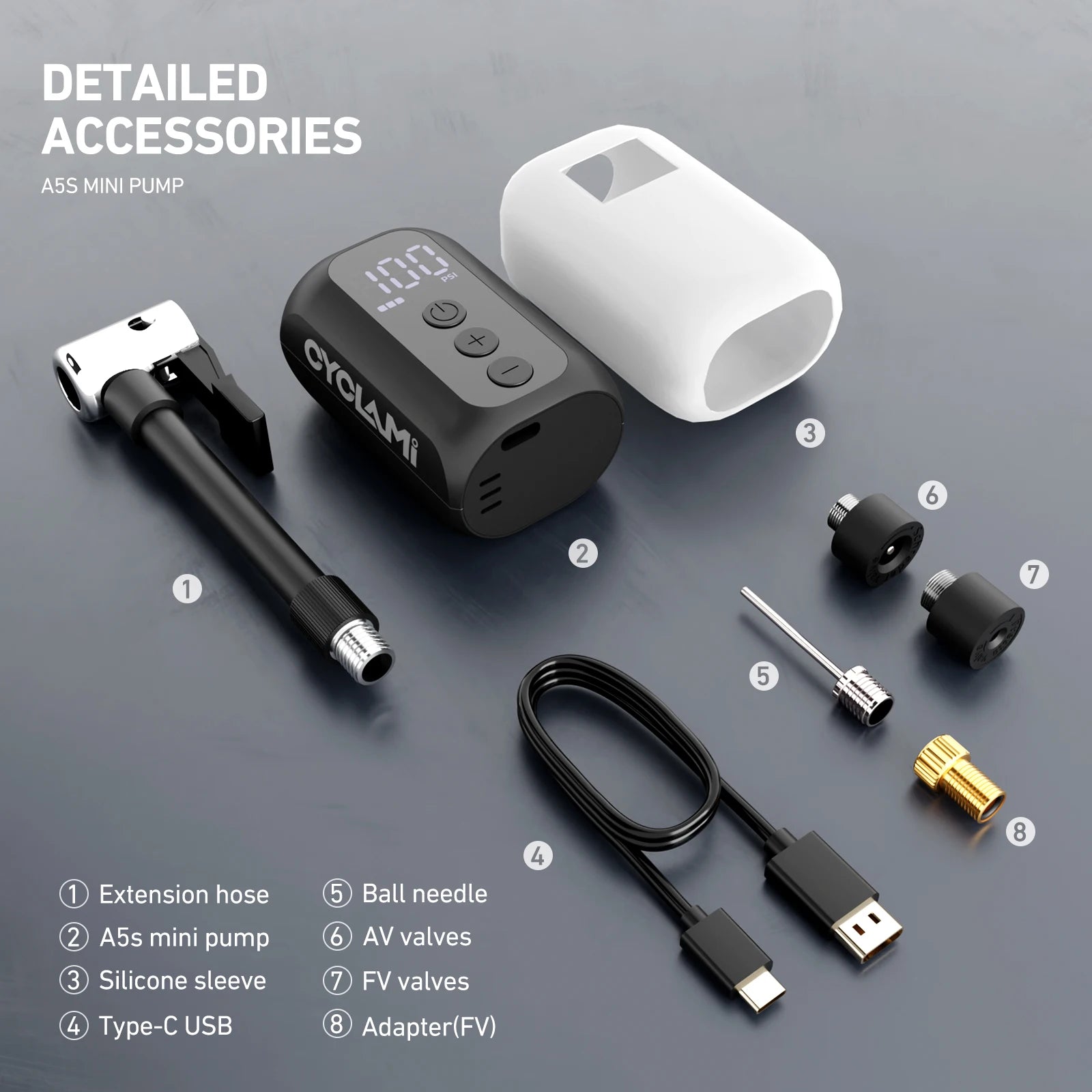 Lightweight CYCLAMI A5s digital air pump on scale showing compact and portable design