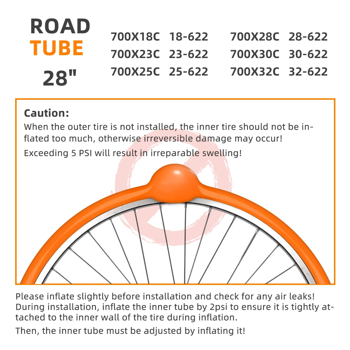 CYCLAMI road bike TPU inner tube parameters showing size, weight, and valve specifications