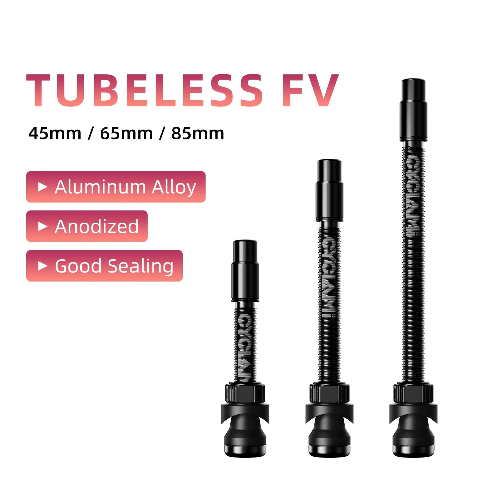 CYCLAMI tubeless FV aluminium alloy Presta valves 45–85 mm with anodized corrosion-resistant finish