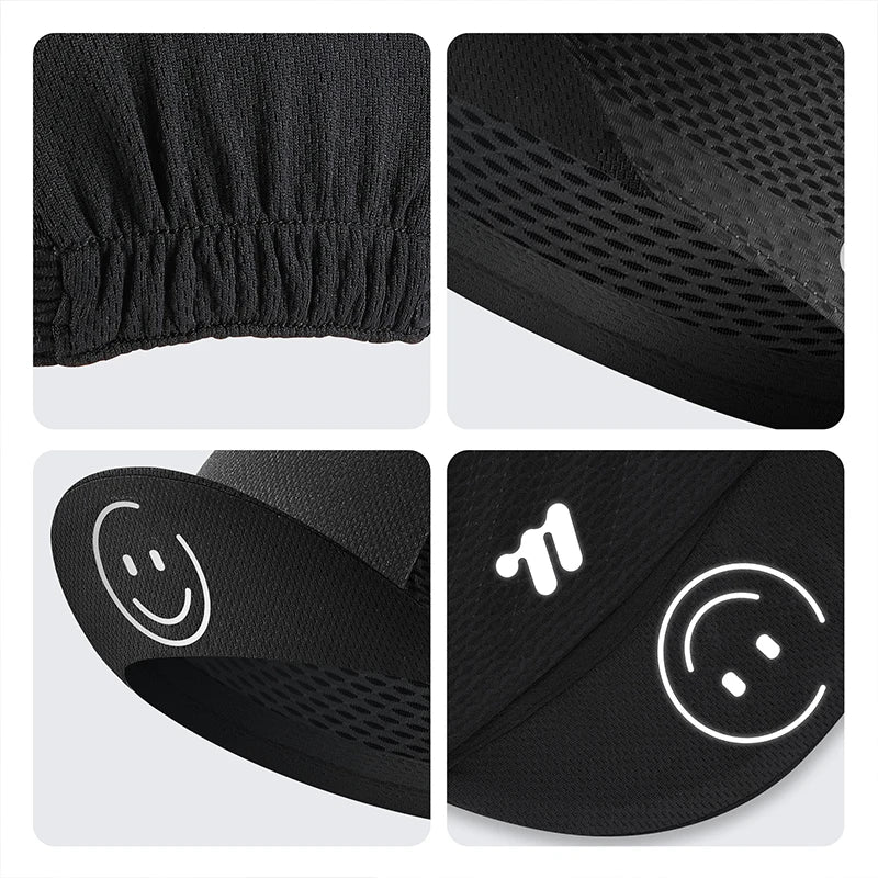 Cycling cap showing elastic band and mesh fabric