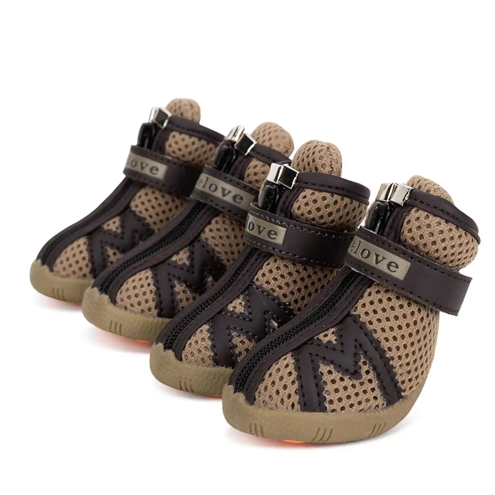 Brown breathable mesh dog boots set of four