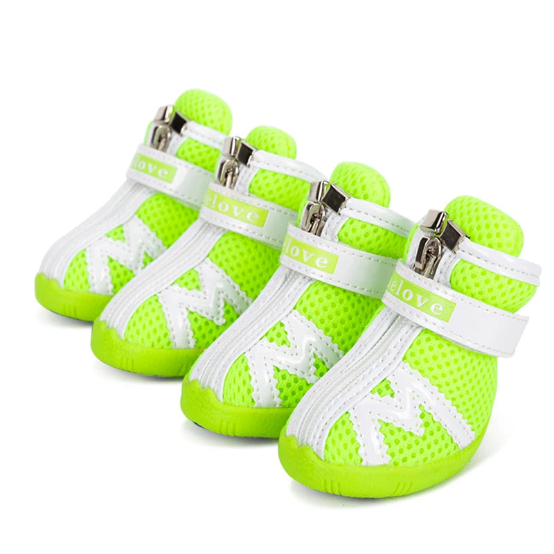 Neon green dog boots set of four