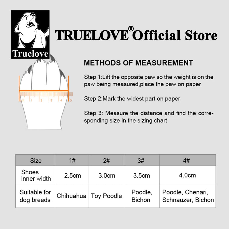 Dog boots size chart and measurement guide