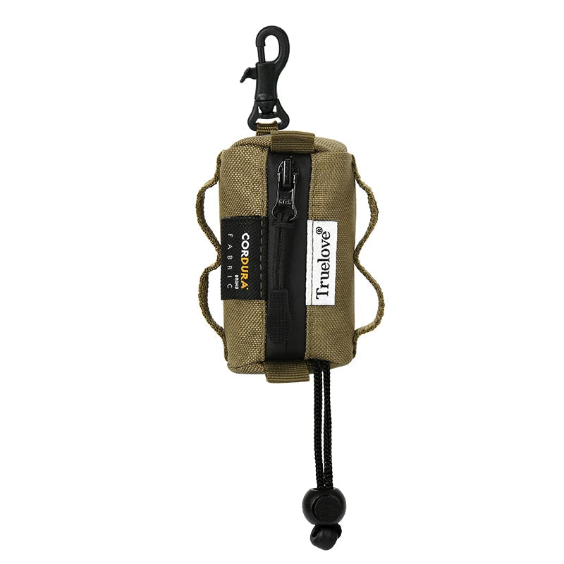 Khaki dog poop bag holder with clip