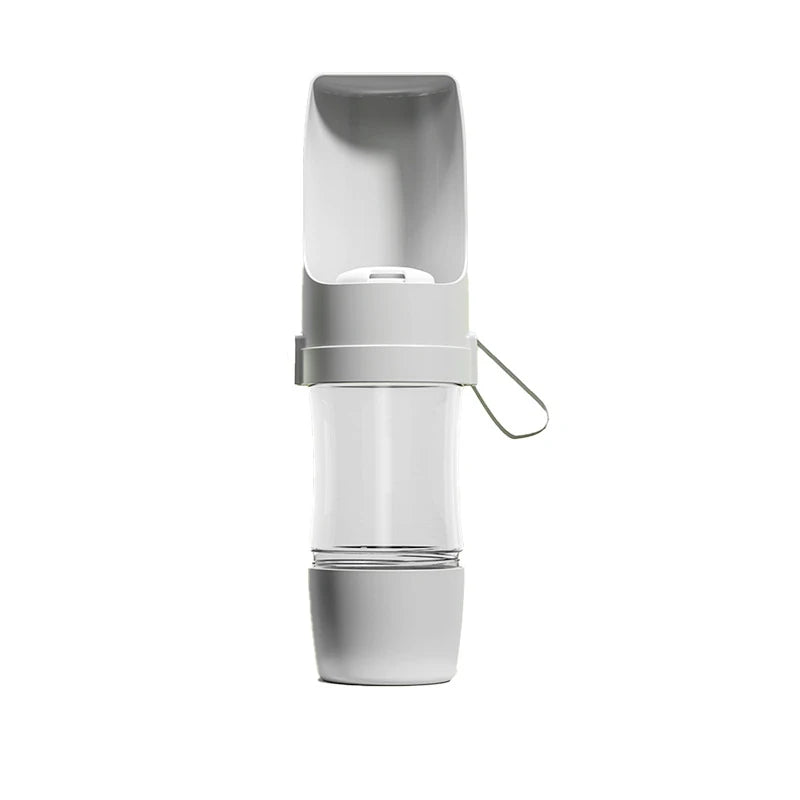 White dog travel water and food bottle