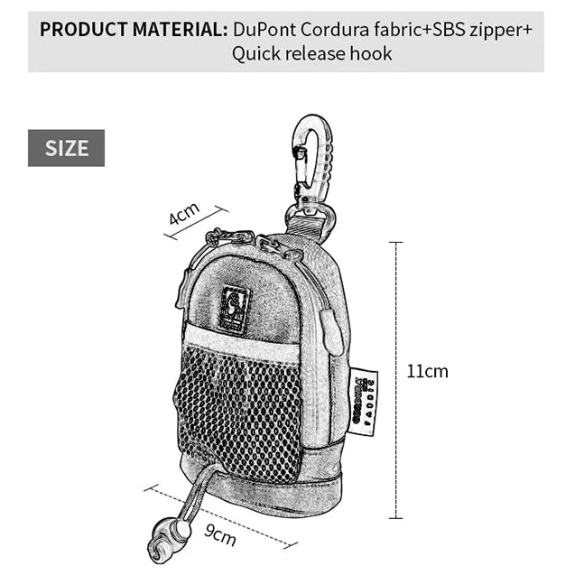 Dog treat pouch size and dimension diagram