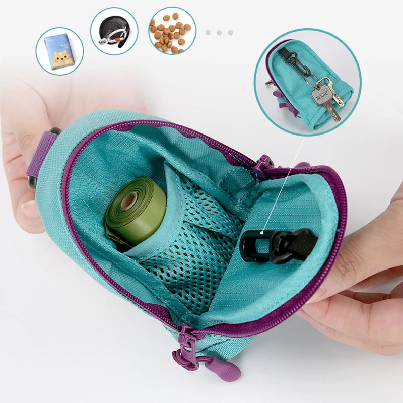 Open dog treat pouch showing internal pocket