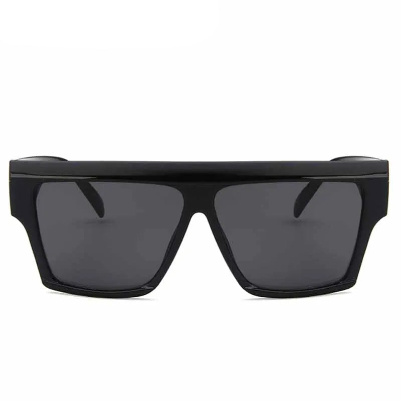 Front view of DOHOHDO oversized black square sunglasses showing wide lens coverage and thick plastic frame