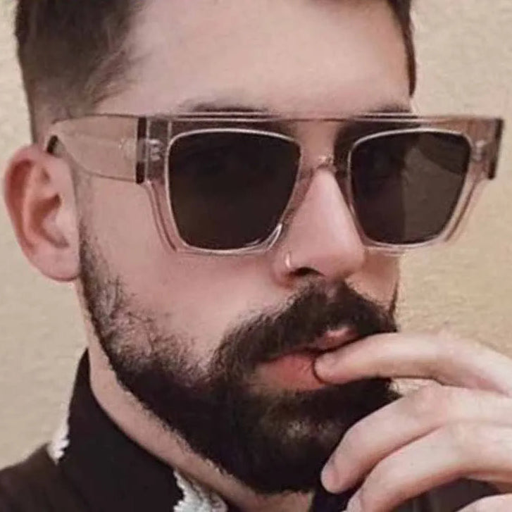 DOHOHDO oversized square black sunglasses worn by male model, combining bold design and UV400 protection