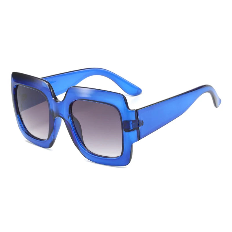 DOHOHDO oversized blue frame square sunglasses with dark UV400 lenses offering bold streetwear styling