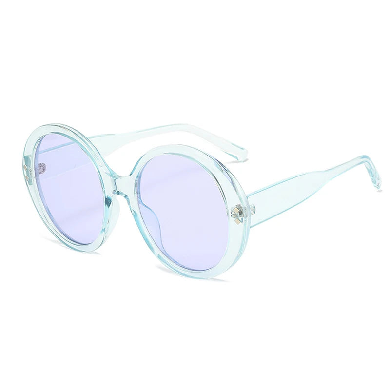 DOHOHDO oversized round sunglasses with transparent blue frame and lavender gradient UV400 lenses for stylish everyday wear