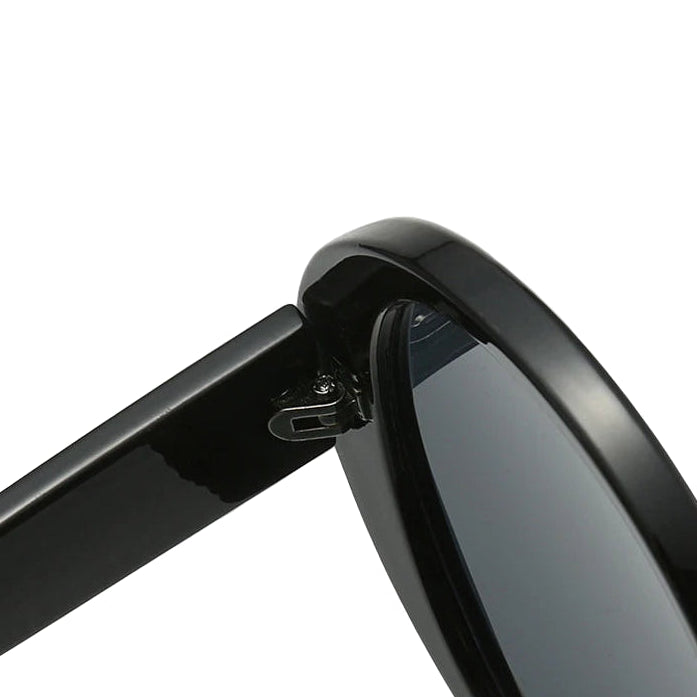 Close-up of DOHOHDO round sunglasses hinge and temple showing durable plastic construction and smooth gloss finish