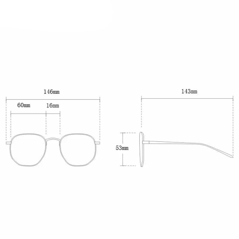 Size chart of DOHOHDO oversized square sunglasses showing lens width, height, and temple length for fit reference