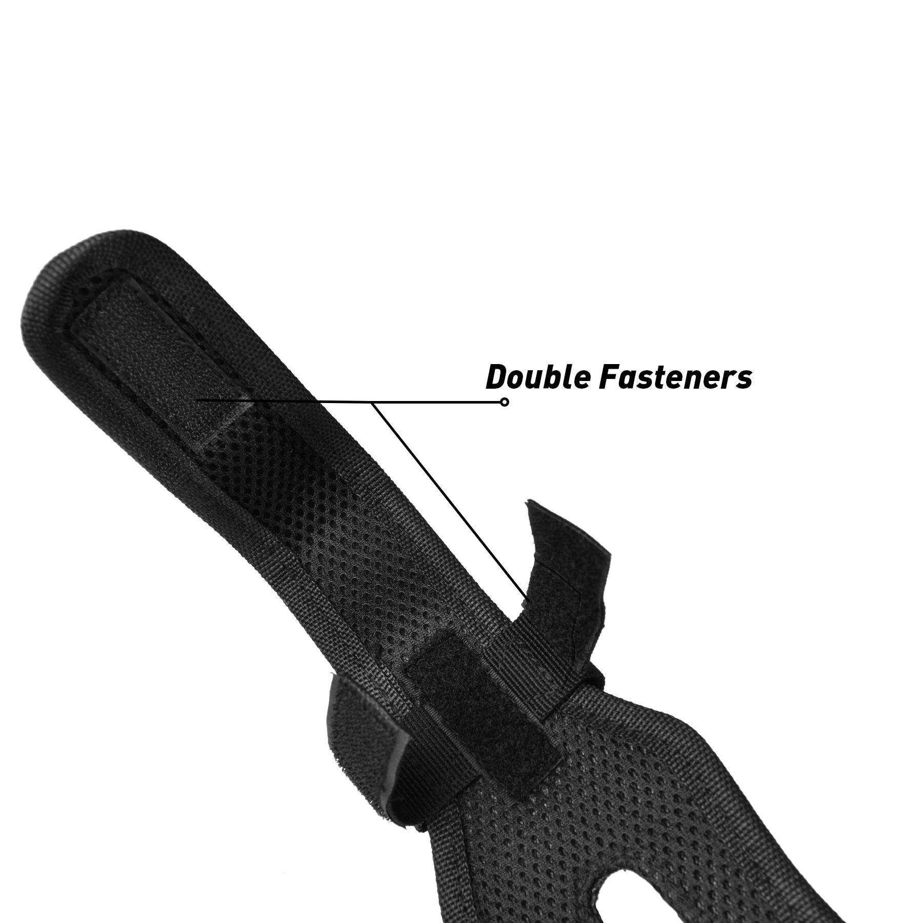 Close-up of BOOMS FISHING double-fastener design providing extra rod stability on waist mount