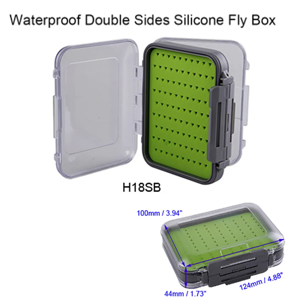 Double-sided waterproof fly fishing box with green silicone fly storage panels