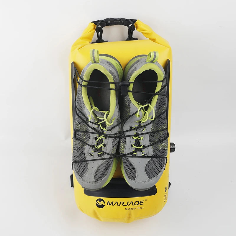 Waterproof dry bag backpack with external bungee cord