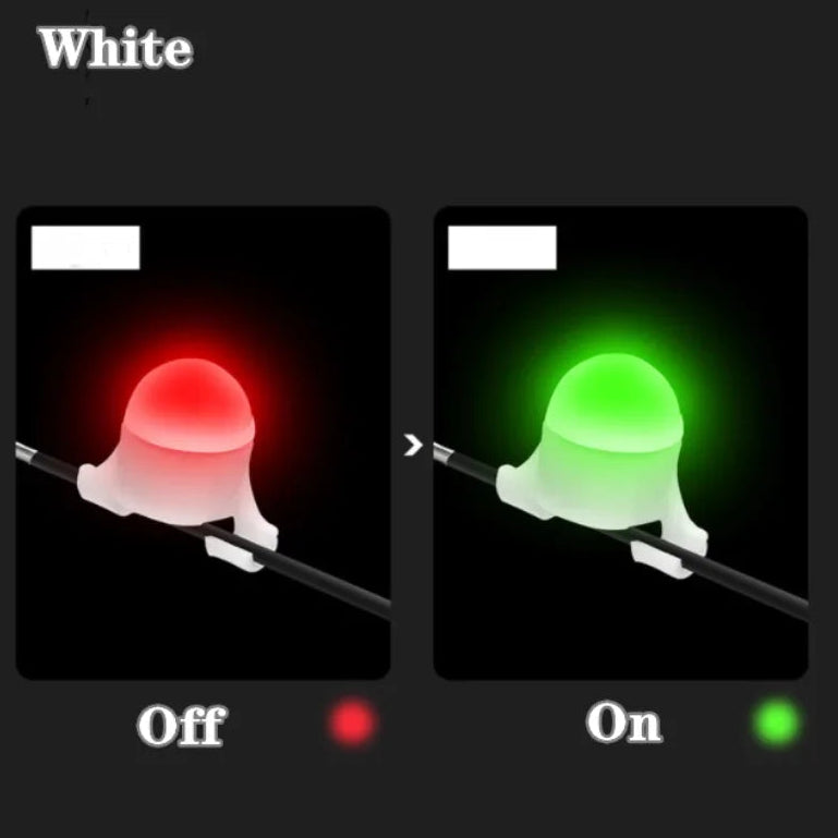 LED rod tip bite indicator showing green and red light modes
