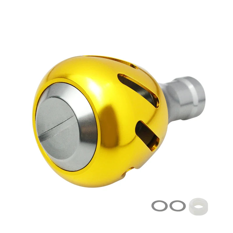 EKFAN yellow aluminium alloy handle knob for spinning reels, designed for precision control and long-lasting shine
