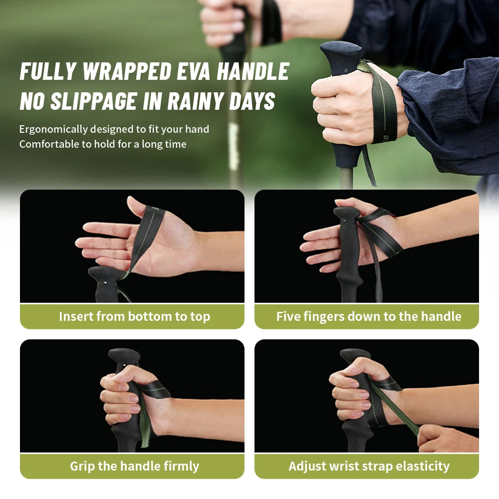 Straight EVA grip handle on carbon trekking poles