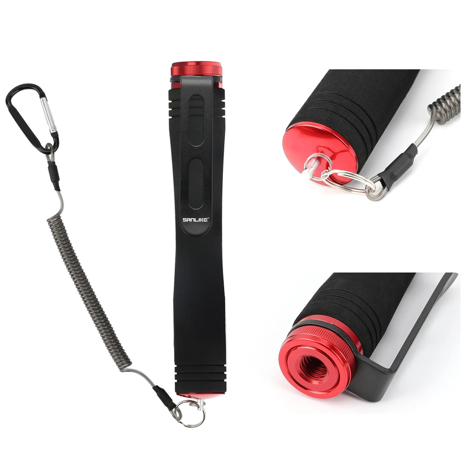 EVA landing net handle showing grip texture lanyard and end cap