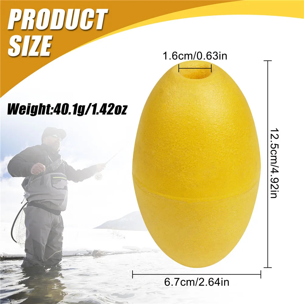 Yellow EVA marker float showing length and diameter measurements