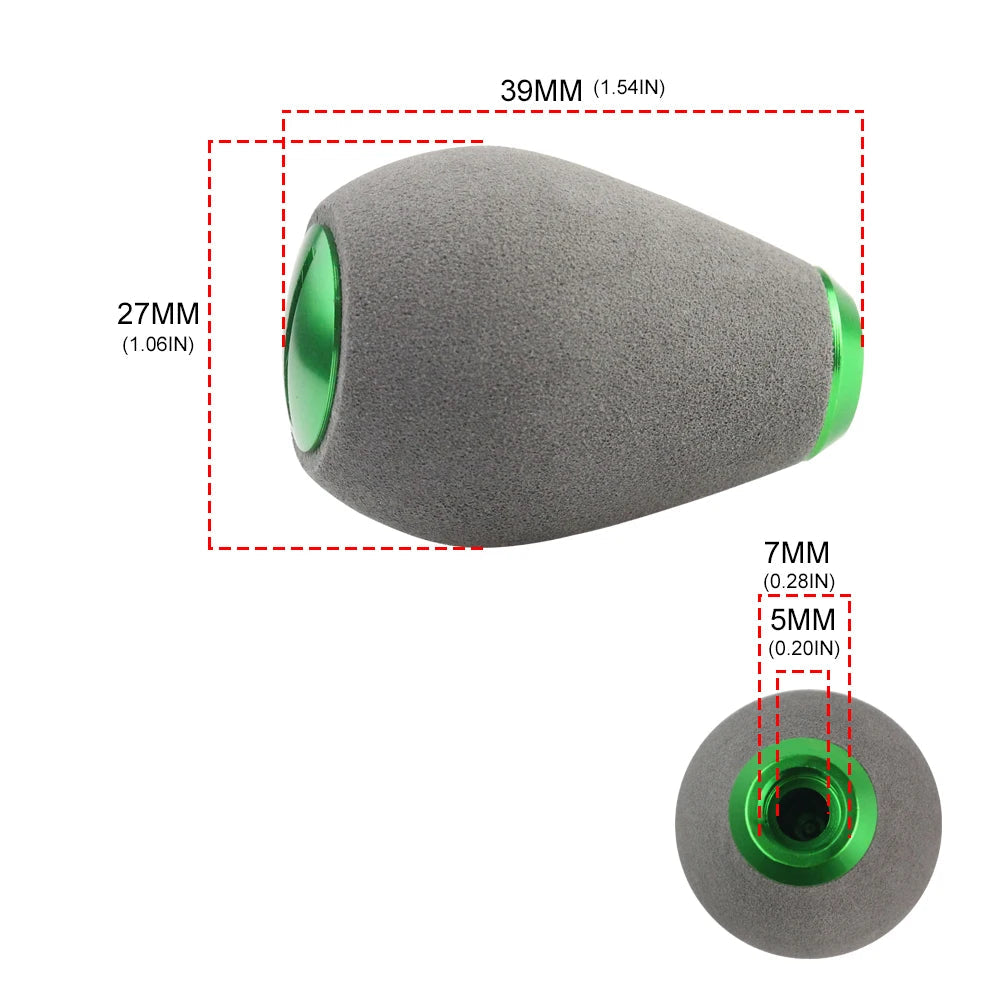 EVA fishing reel handle knob dimensions and bearing compatibility chart with 7x4x2.5 mm fit guide