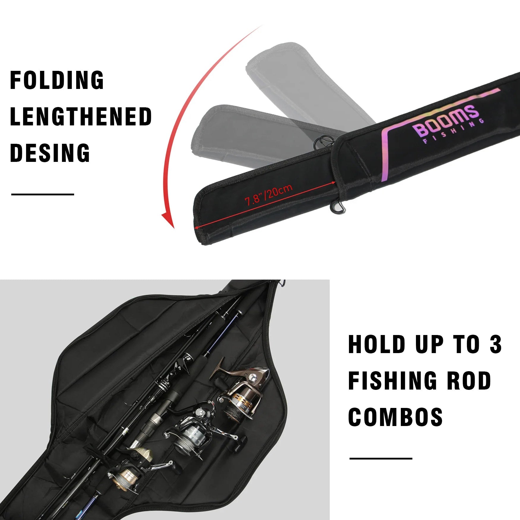 Expandable fishing rod bag folding length design