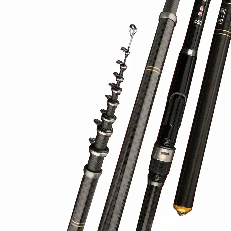 Extended telescopic surf fishing rod with multiple guide rings