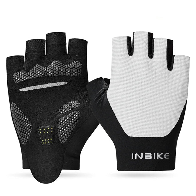 White fingerless cycling gloves back view pair