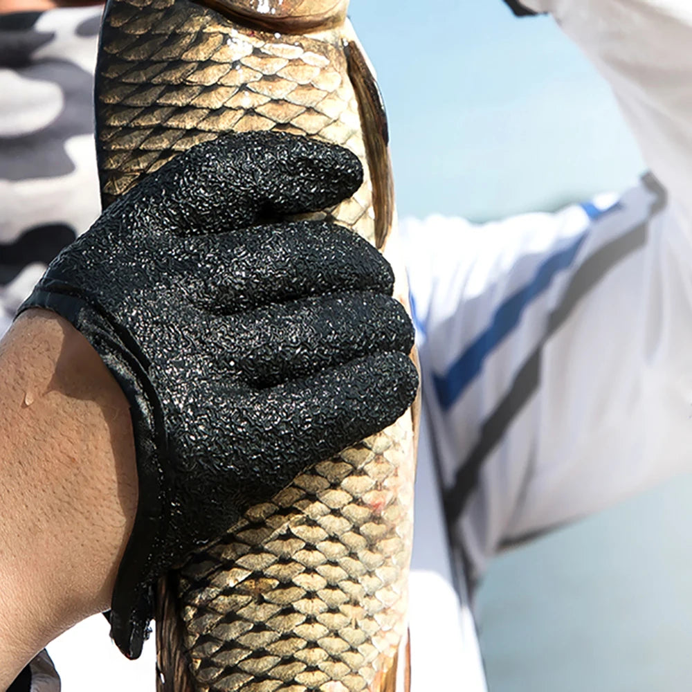 Fish handling glove gripping large fish securely