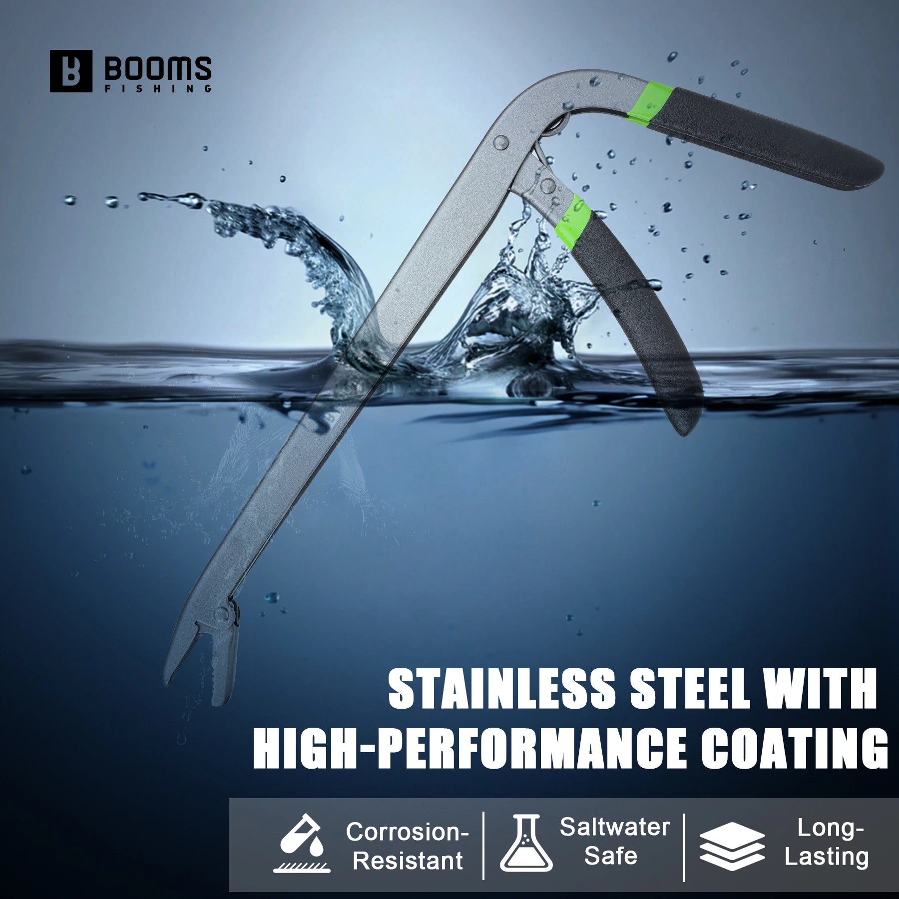 Fish hook remover pliers used beside water during fishing
