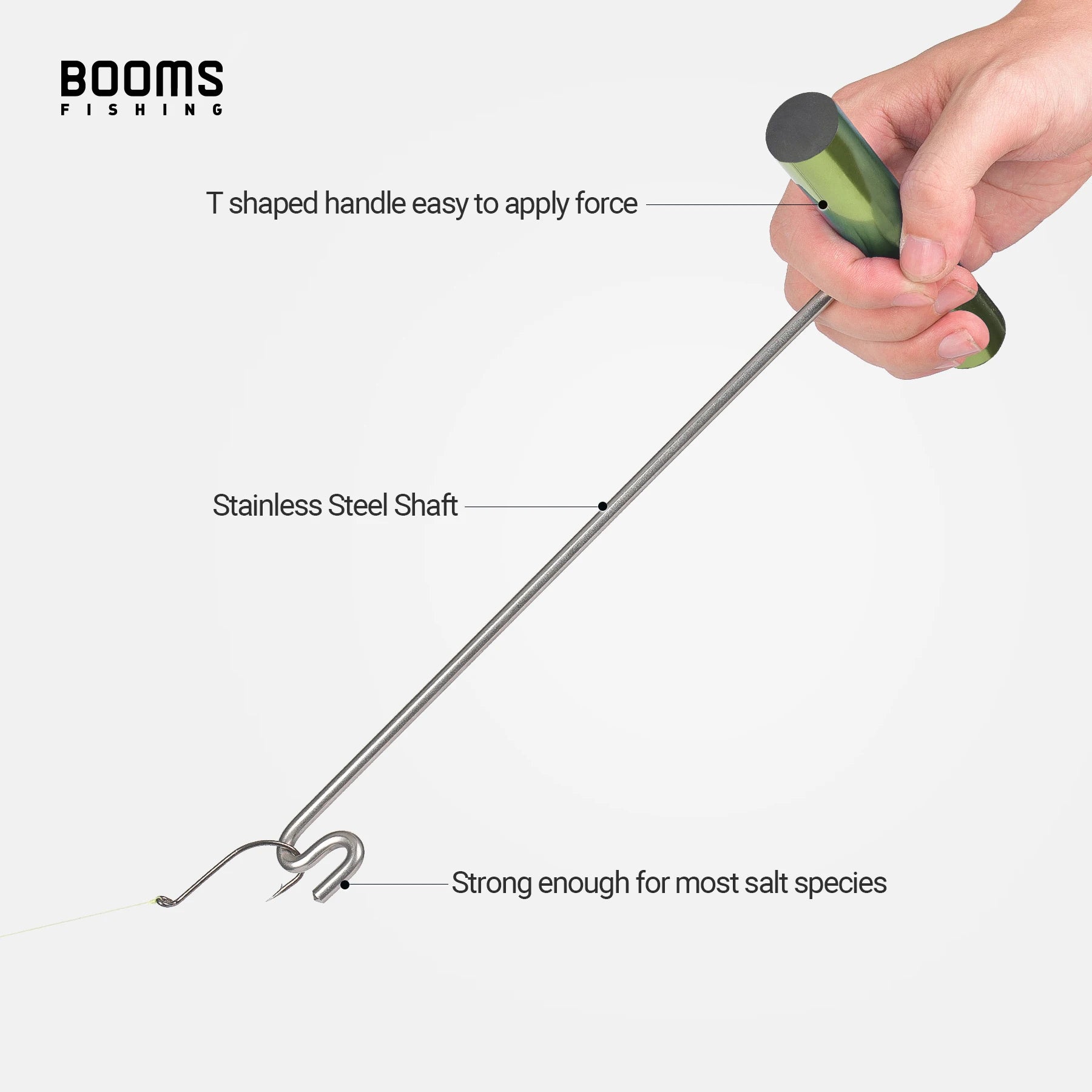 Fish hook remover tool showing quick release hook removal method
