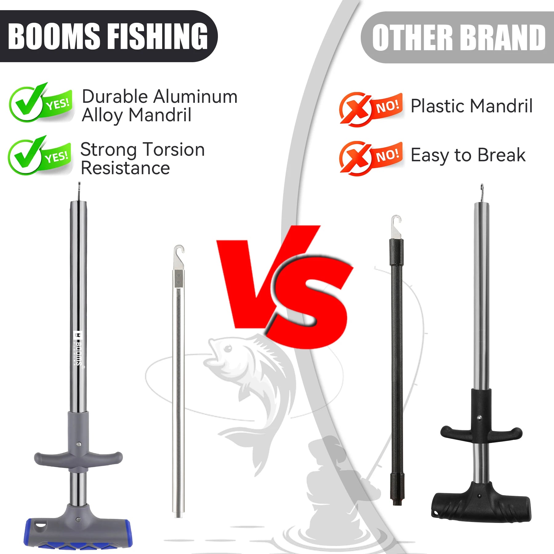 Comparison of fish hook remover design showing extended shaft reach