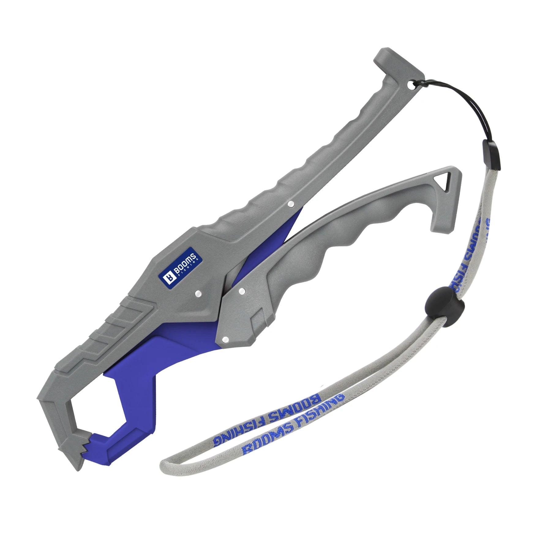 Fish lip gripper with blue handle and lanyard for fishing use