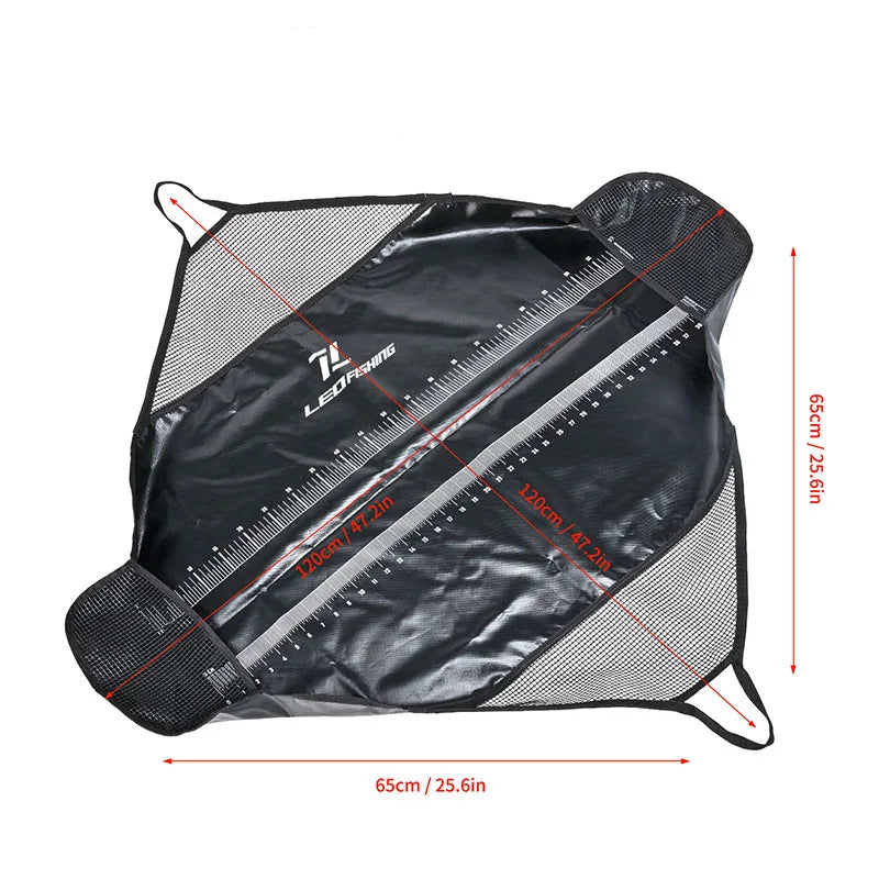 Fish measuring bag showing length and ruler measurement markings
