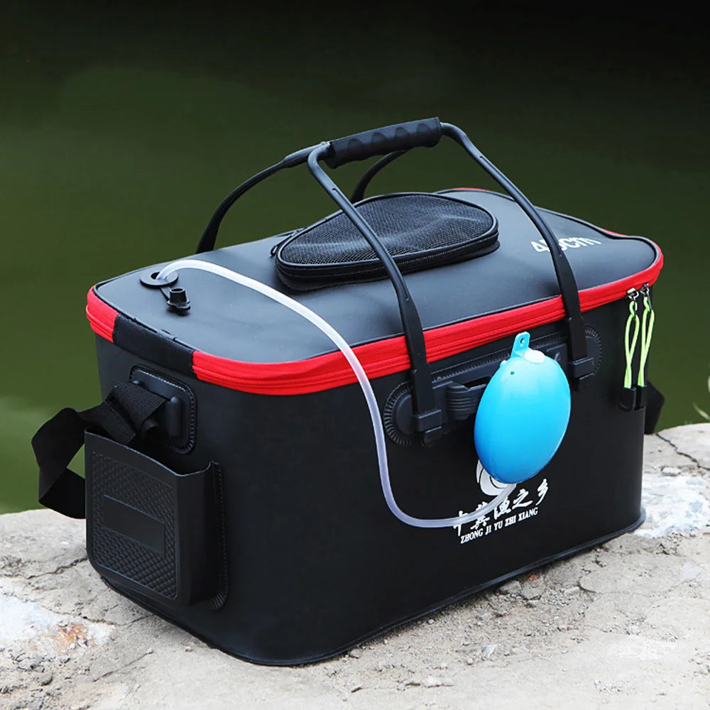 Fishing bait bucket with aerator pump attached