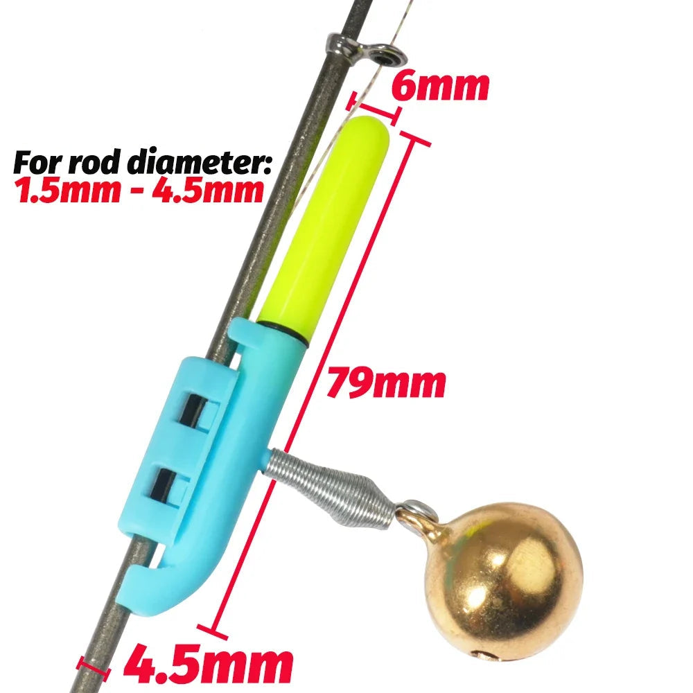 Fishing rod bell light with 79mm length and 1.5mm to 4.5mm rod diameter fitment diagram