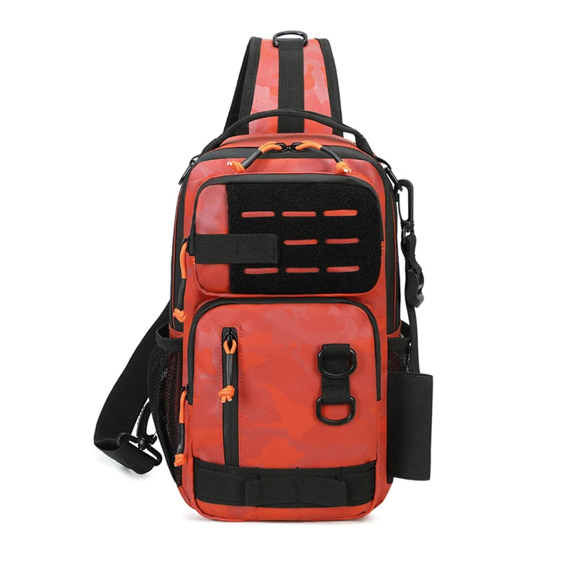 Camouflage red fishing chest sling bag
