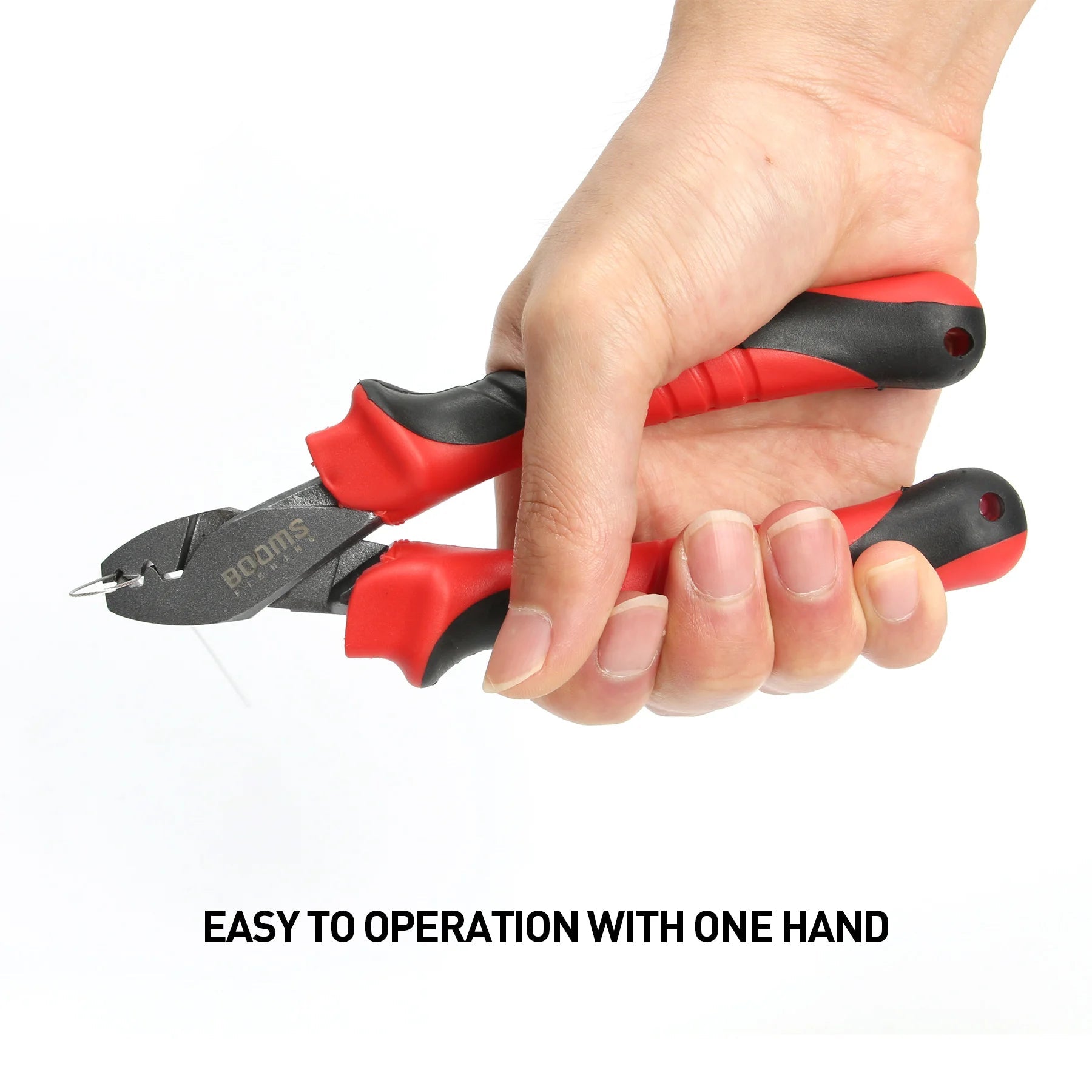 Fishing crimping pliers held in hand for one hand leader crimping