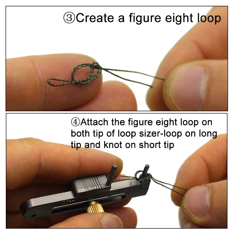 Fishing loop tool creating figure eight fishing loop
