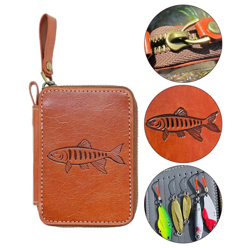 Fishing lure wallet front view with wrist strap