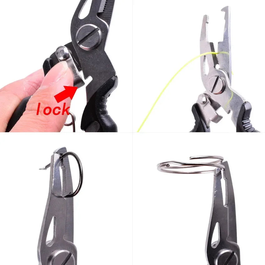 Fishing pliers demonstrating hook removal and line cutting functions