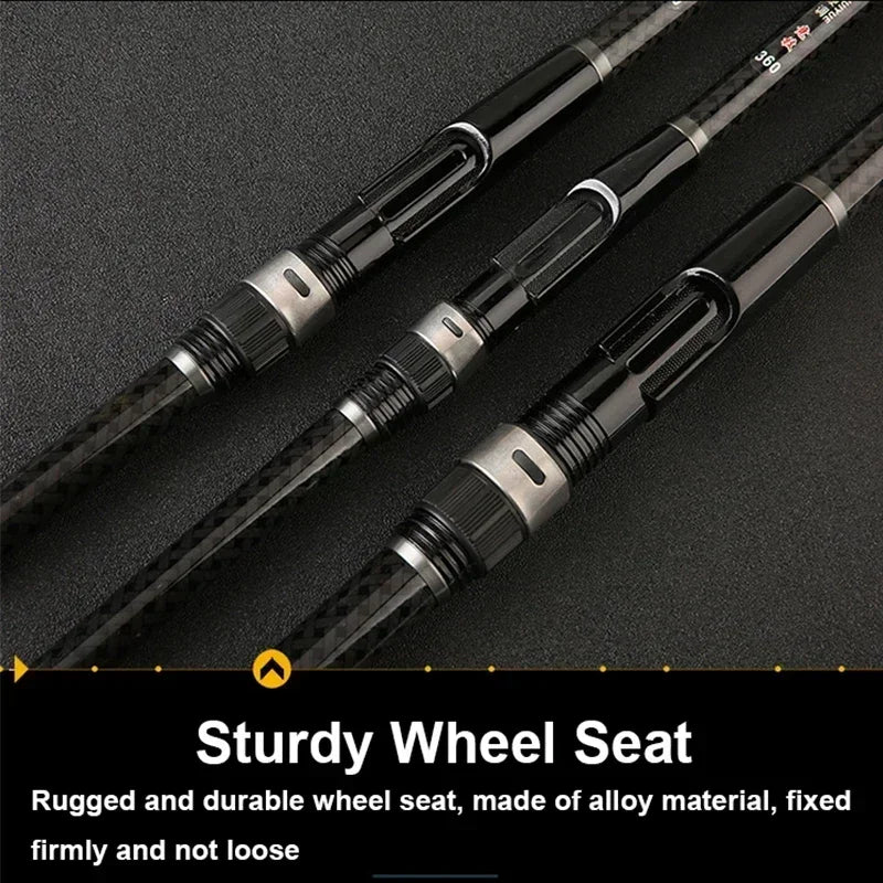 Close-up of fishing rod reel seat and handle connection