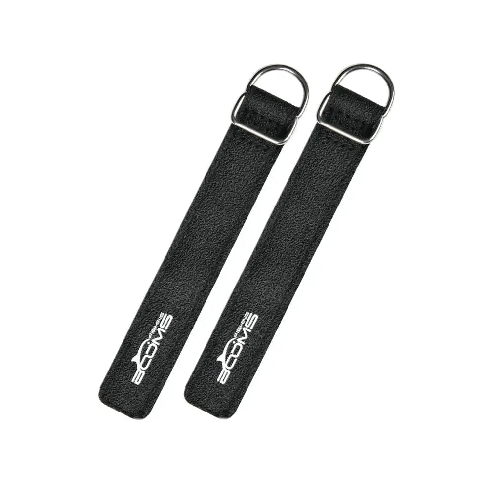  Pair of neoprene fishing rod tie straps from BOOMS FISHING shown side by side