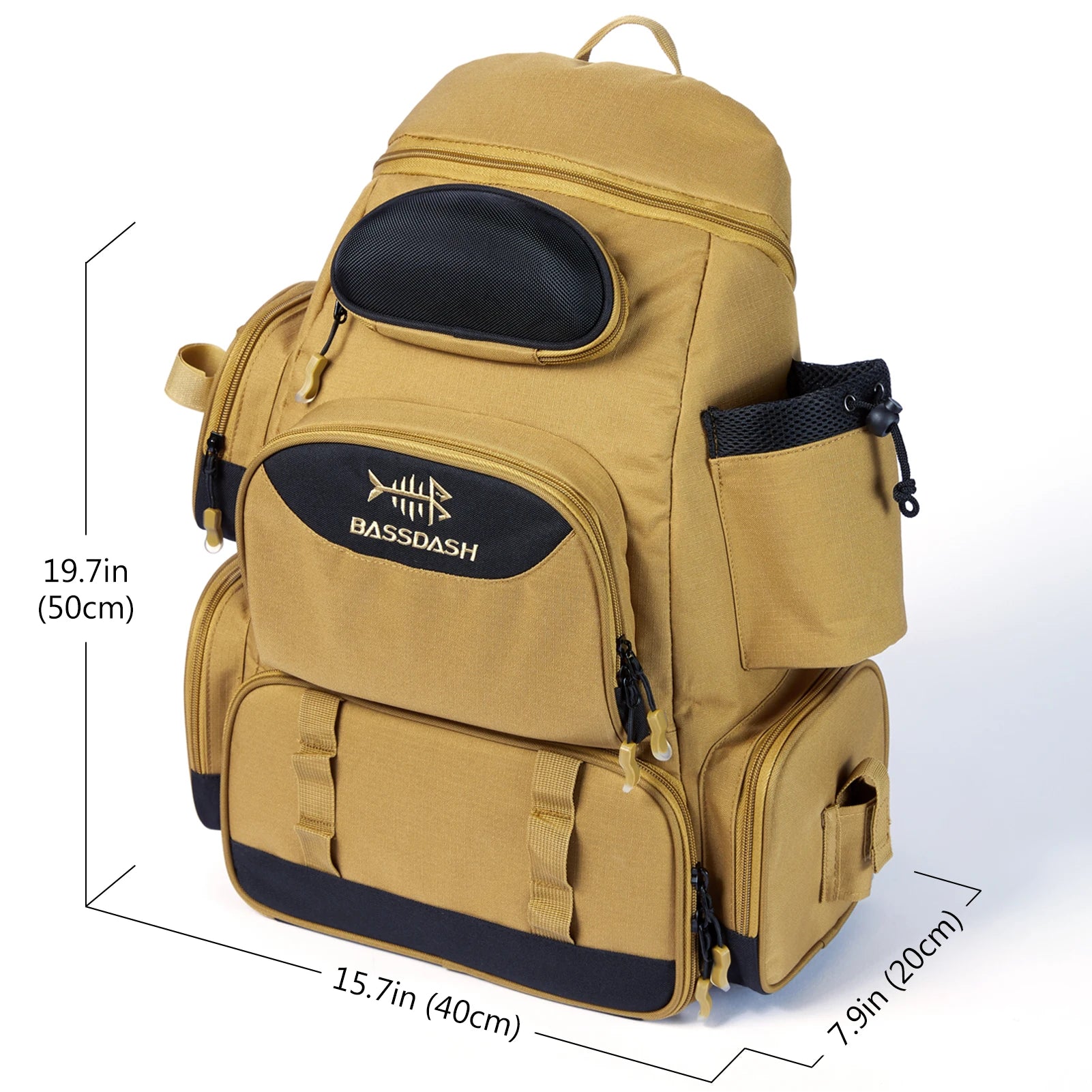 fishing tackle backpack dimensions front view