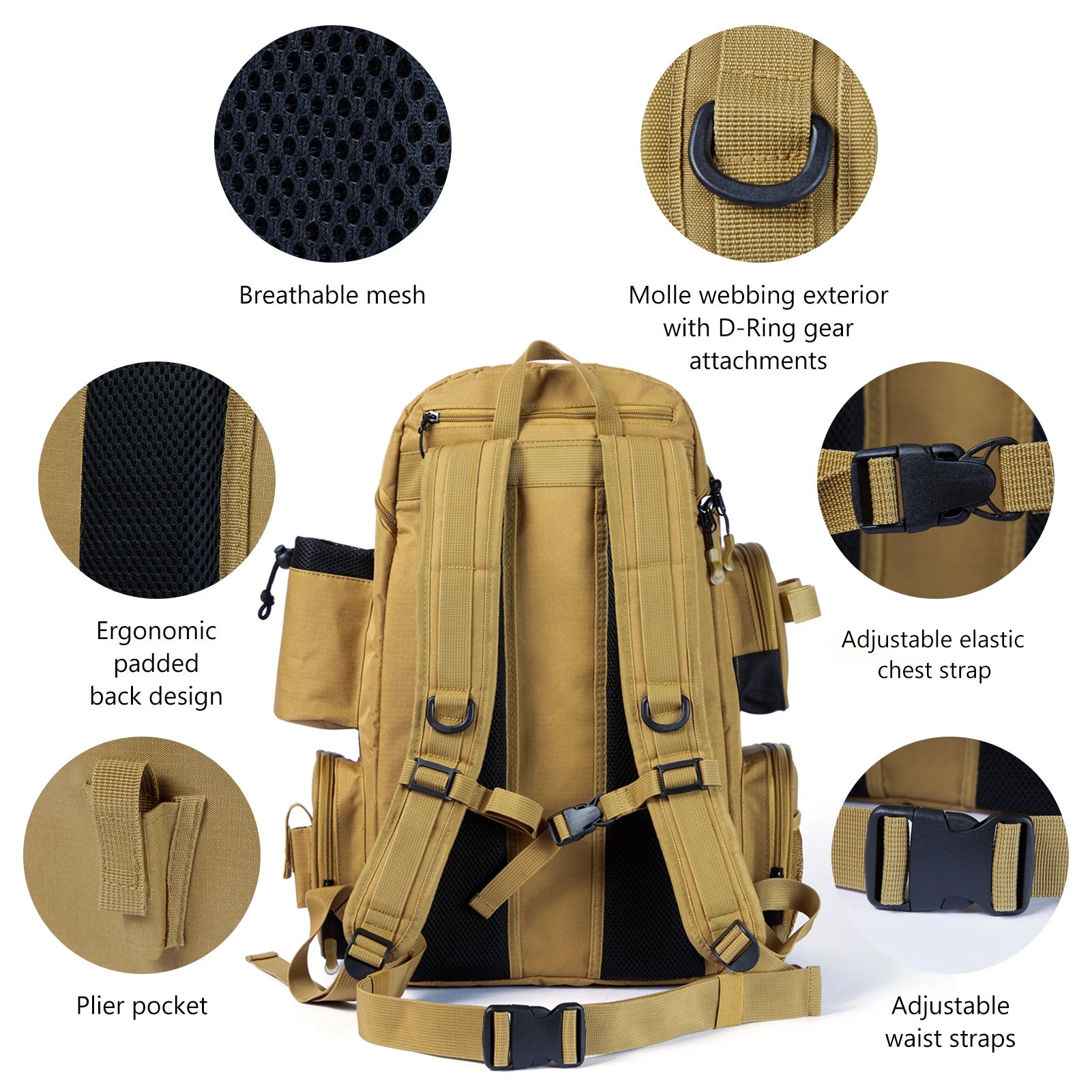 Fishing tackle backpack padded shoulder straps and back