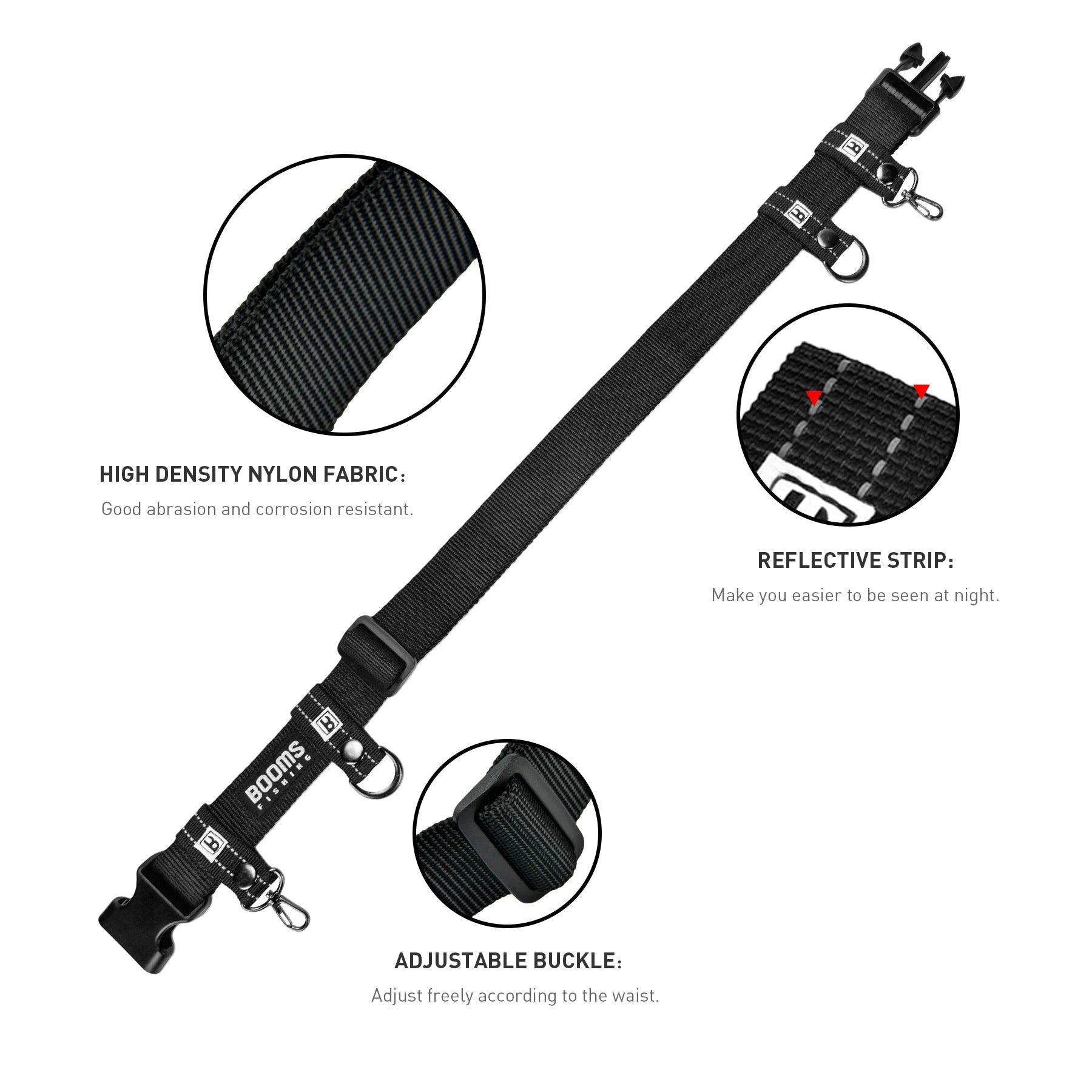 Fishing utility belt buckle and strap detail