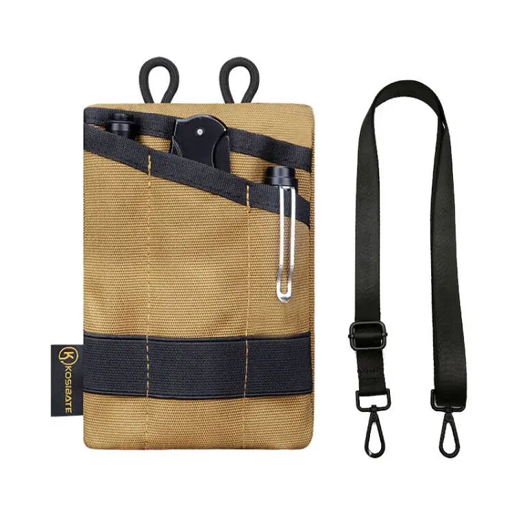 Khaki fishing utility pouch with shoulder strap