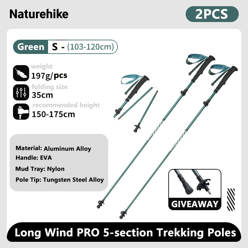 Five section trekking poles green two pack